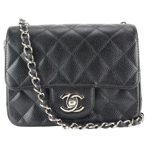 chanel mini square black caviar shw